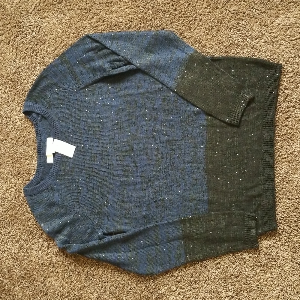 NEW Ann Taylor Loft Blue Black Sparkle Sequin Sweater S